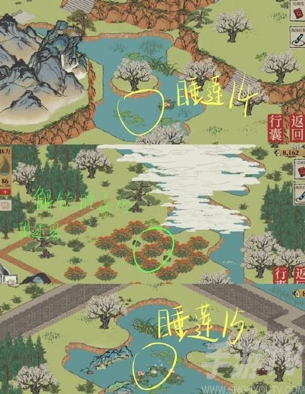 江南百景图长恨歌18朵睡莲在哪 长恨歌18朵睡莲位置一览